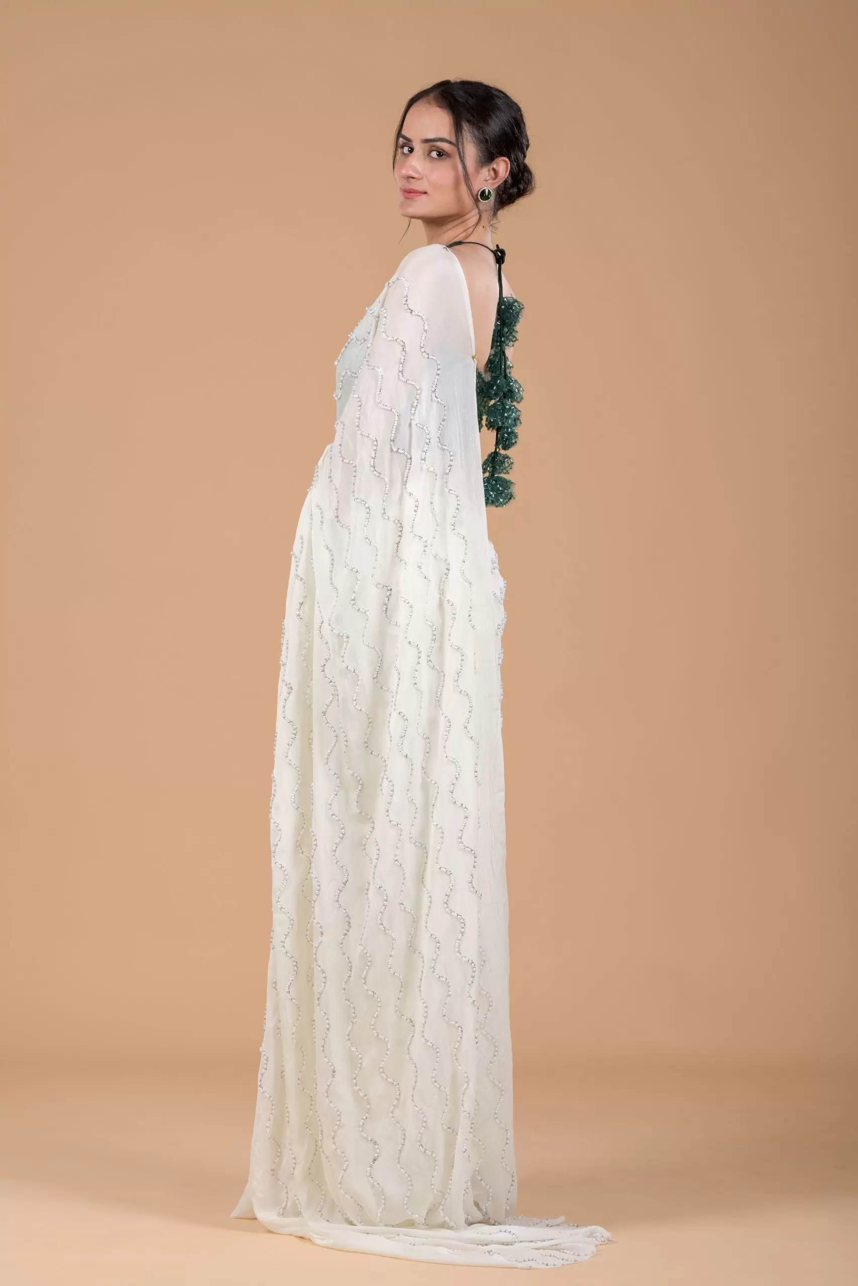 Ivory White Cocktail Saree