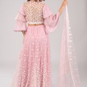 Pastel Pink Flared Skirt with Pallazo and Layered Sleeve details with Duptta