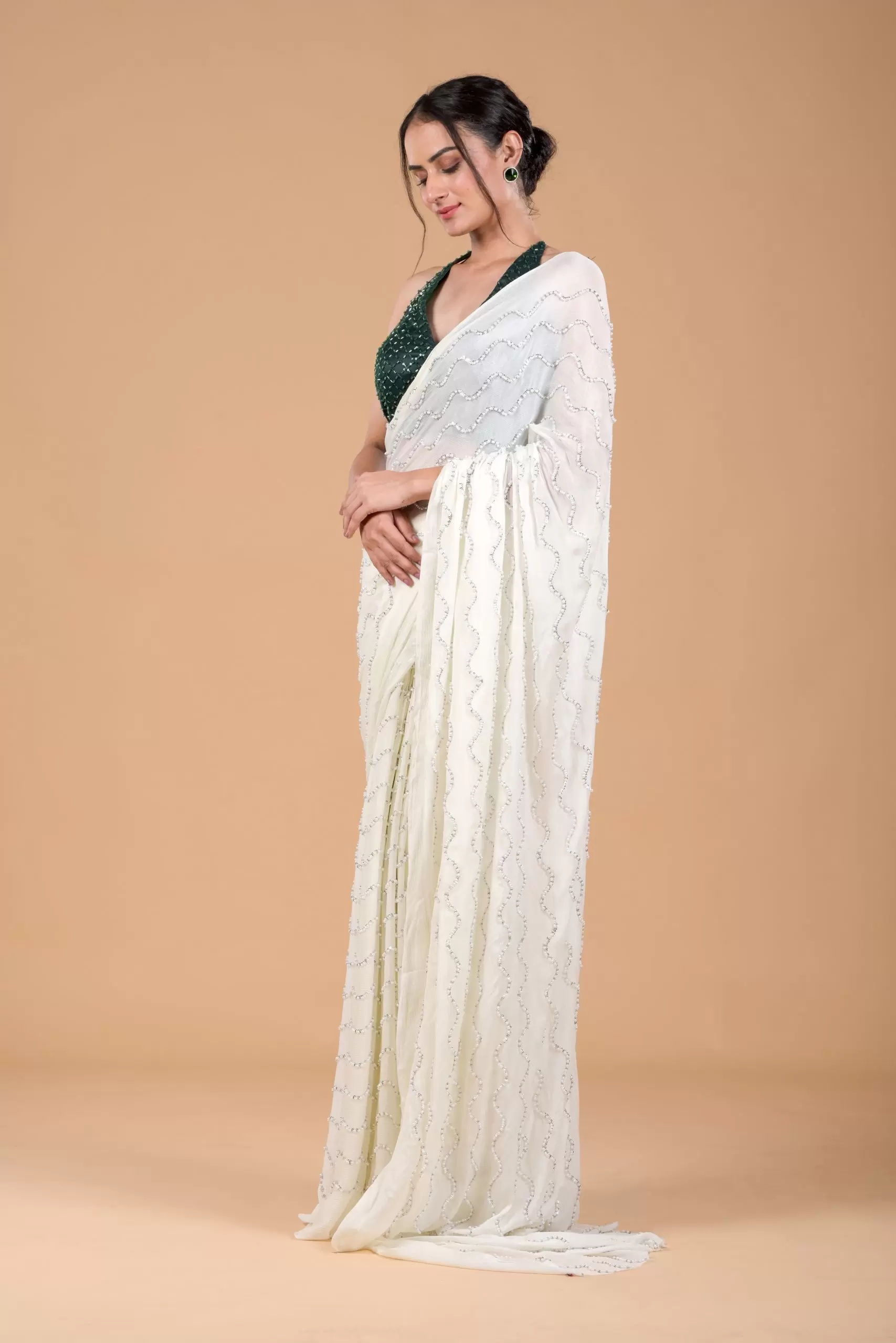 Ivory White Cocktail Saree