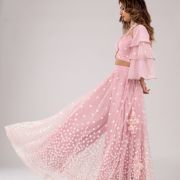 Pastel Pink Flared Skirt with Pallazo and Layered Sleeve details with Duptta