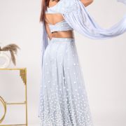 Pastel Greyish Blue Flared Pallazo with Tube top and Flared Cape