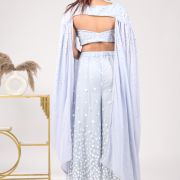 Pastel Greyish Blue Flared Pallazo with Tube top and Flared Cape