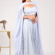 Pastel Greyish Blue Flared Pallazo with Tube top and Flared Cape