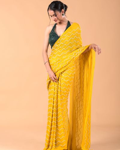 Mustard Yellow Cocktail Saree