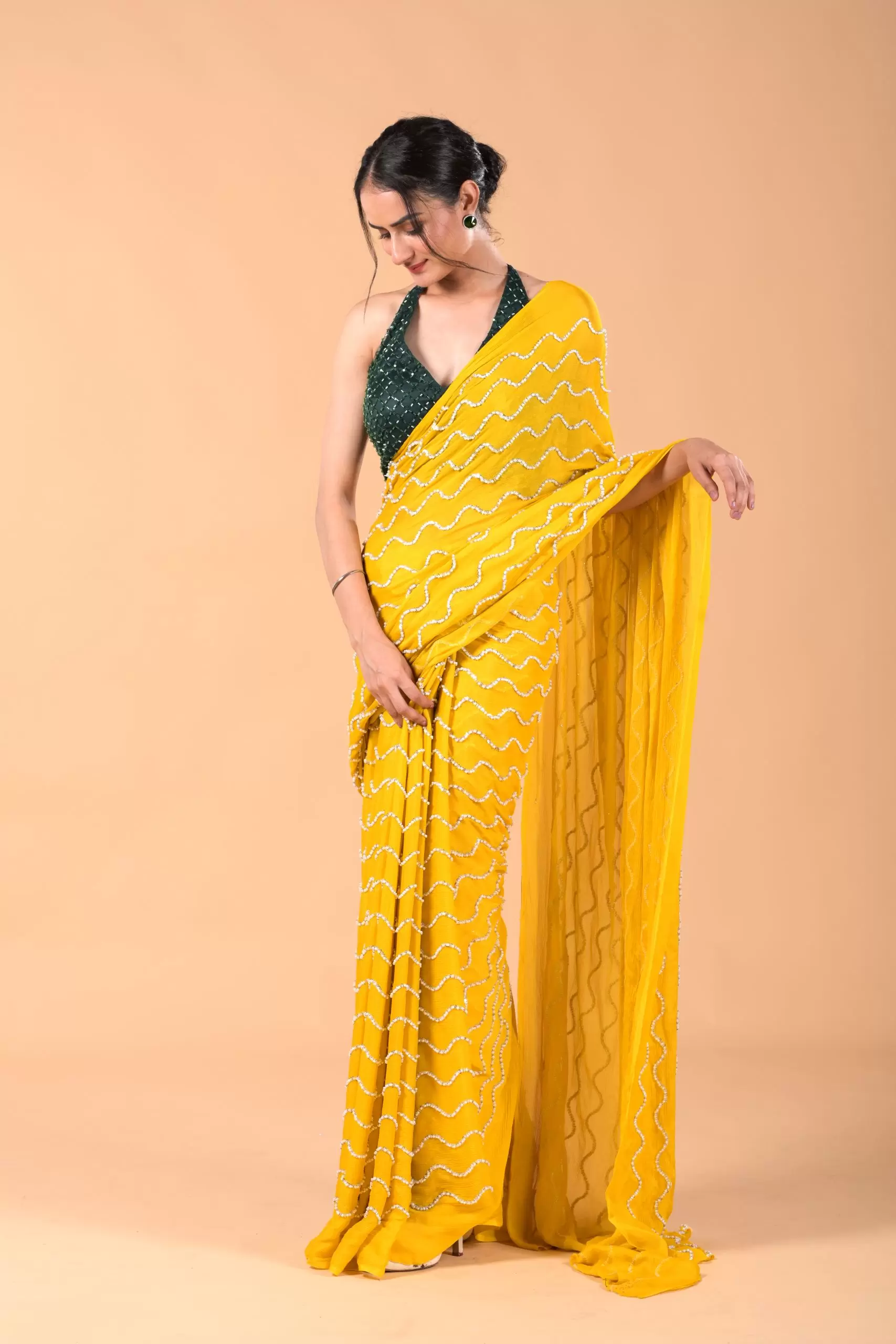 Mustard Yellow Cocktail Saree