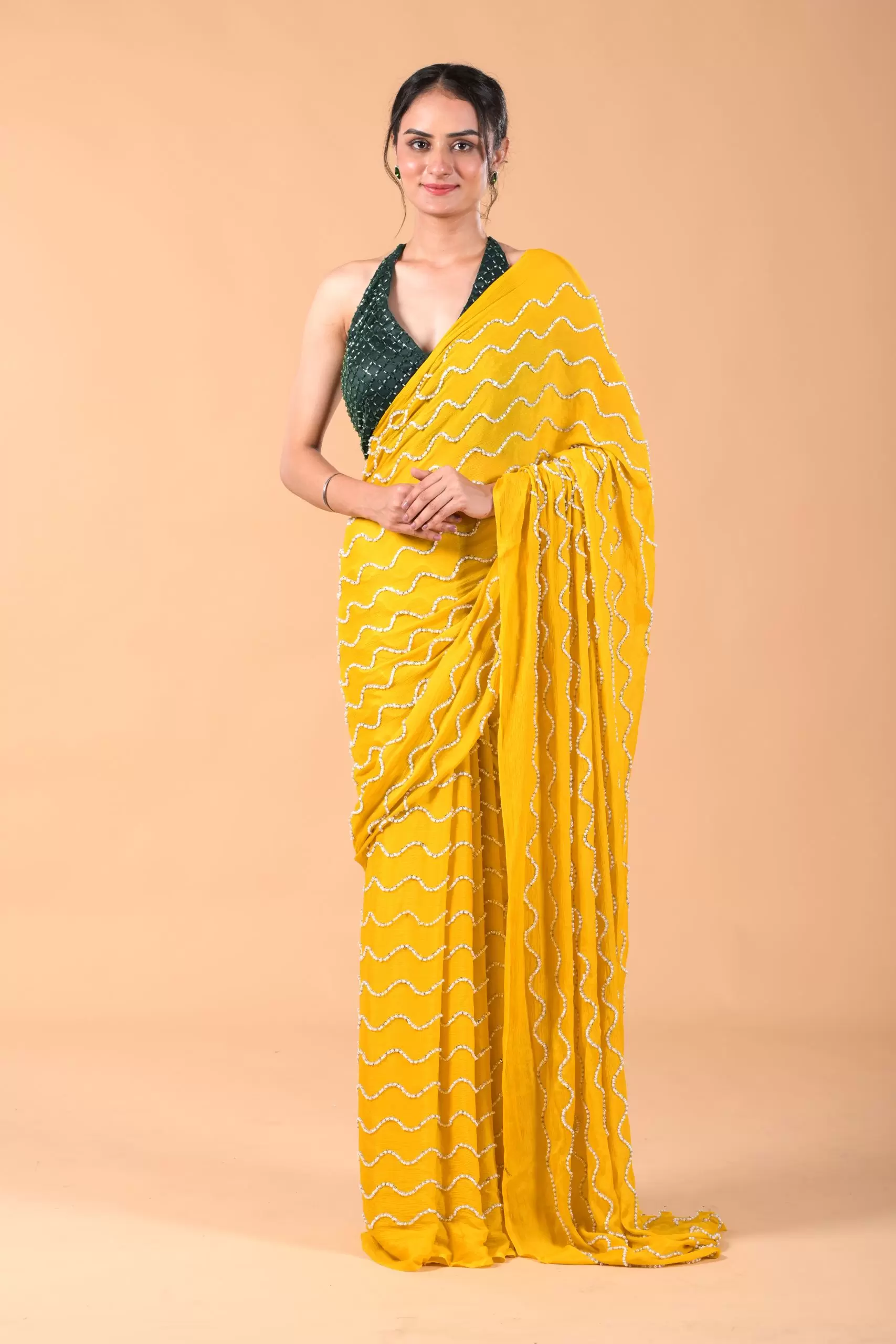 Mustard Yellow Cocktail Saree