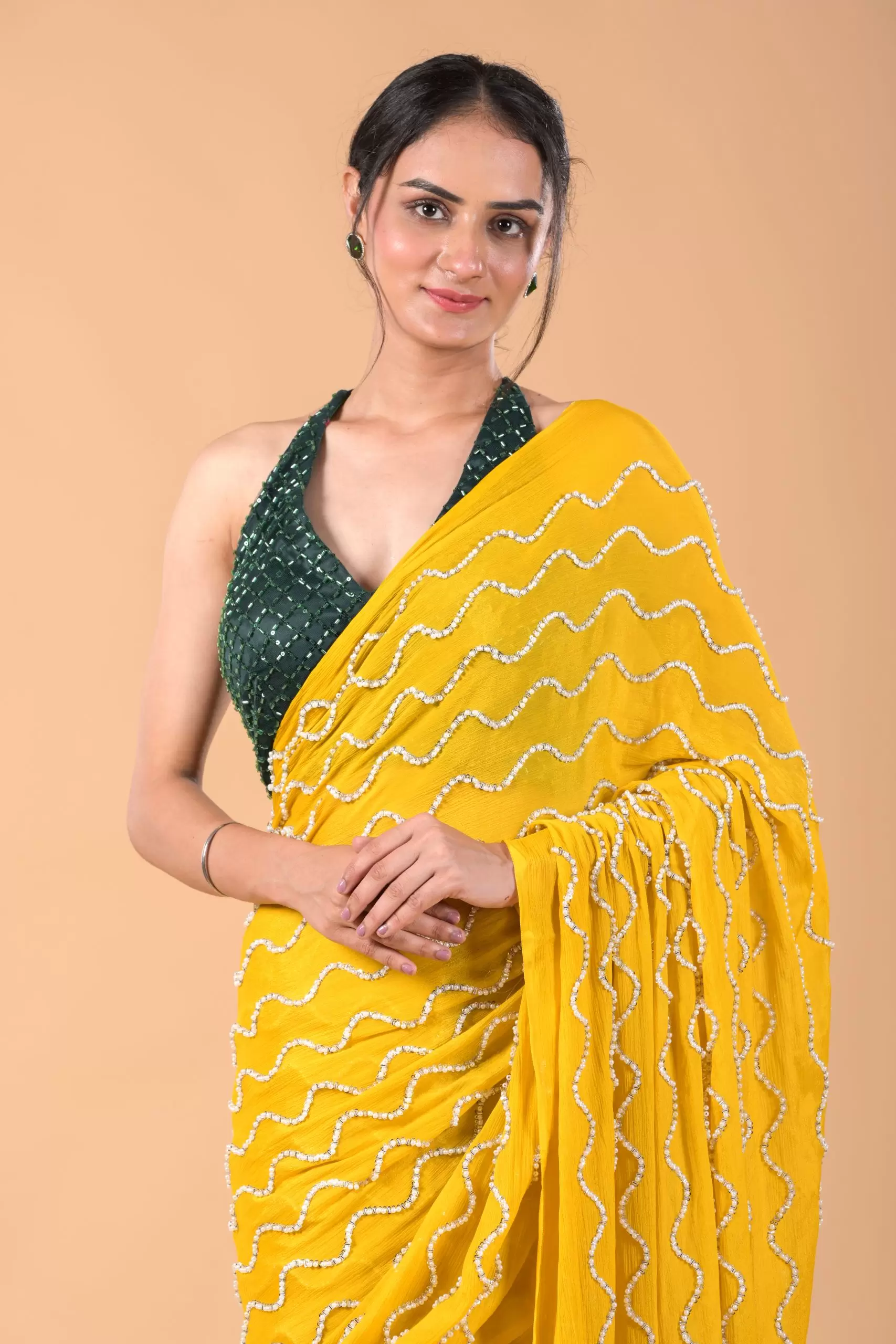 Mustard Yellow Cocktail Saree