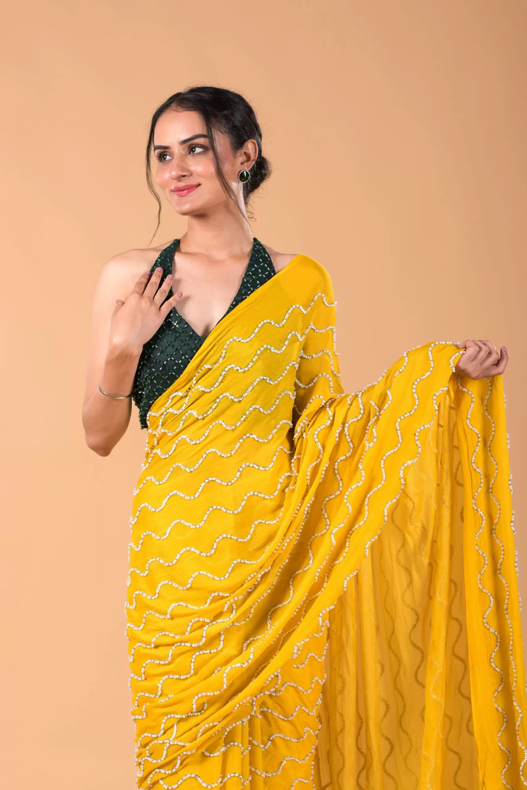 Mustard Yellow Cocktail Saree