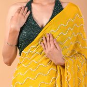 Mustard Yellow Cocktail Saree