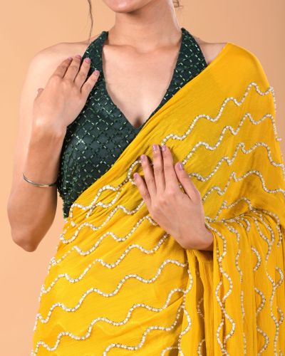 Mustard Yellow Cocktail Saree