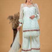 Pastel sea green Kurta and Bell Bottom Pants set with Dupatta