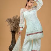 Pastel sea green Kurta and Bell Bottom Pants set with Dupatta