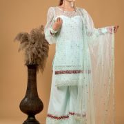 Pastel sea green Kurta and Bell Bottom Pants set with Dupatta