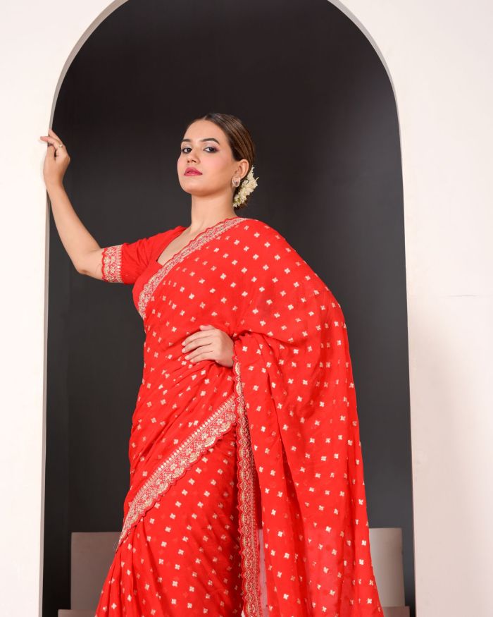 Shagan Red Georgette Saree with Intricate Embroidery