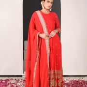 Noorie Red Anarkali Suit with Golden Embroidered Daman on Pure georgette