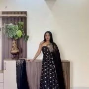 Black Flared Cocktail Gown with Detachable Hand Embroidered Dupatta Drape with Ring Detail