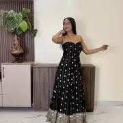 Black Flared Cocktail Gown with Detachable Hand Embroidered Dupatta Drape with Ring Detail