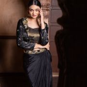 Black Drape Dhoti skirt & blouse with Gajji silk Jacket with hand embroidered Collar & belt