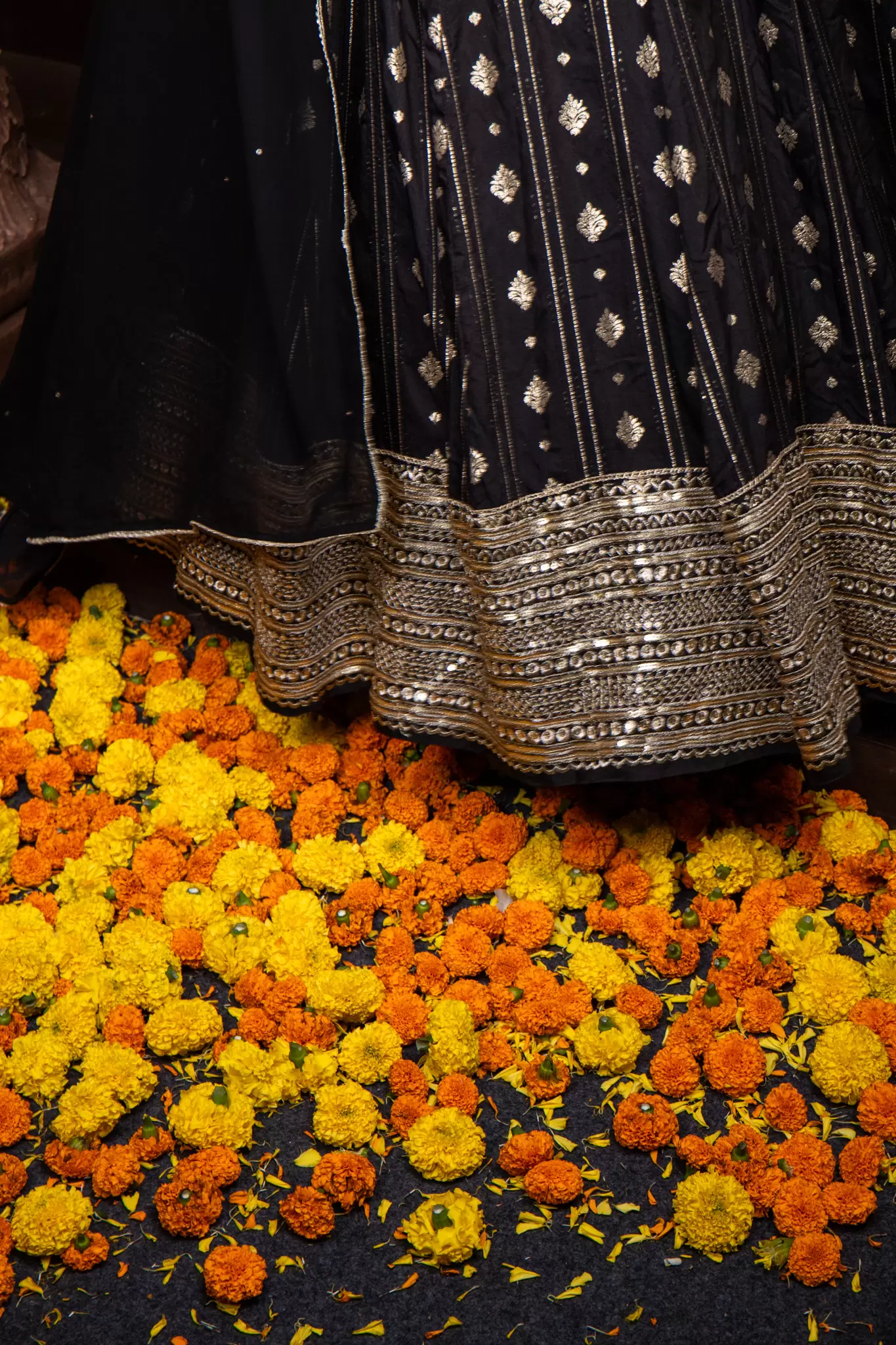 Black Flared Cocktail Gown with Detachable Hand Embroidered Dupatta Drape with Ring Detail