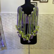 Neon green to lavender shaded lehenga with tassels blouse