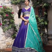 Royal Blue Maharani Lehenga with Zari Embroidery & Cyan Dupatta