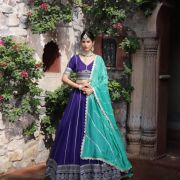 Royal Blue Maharani Lehenga with Zari Embroidery & Cyan Dupatta