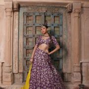 Purple Maharani Lehenga with Heavy Embroidery & Mustard yellow Dupatta