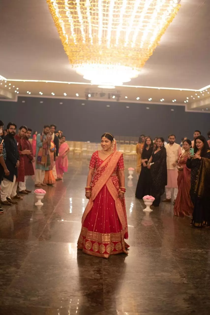 Maharani Lehenga in Red Pure Georgette fabric with heavy border