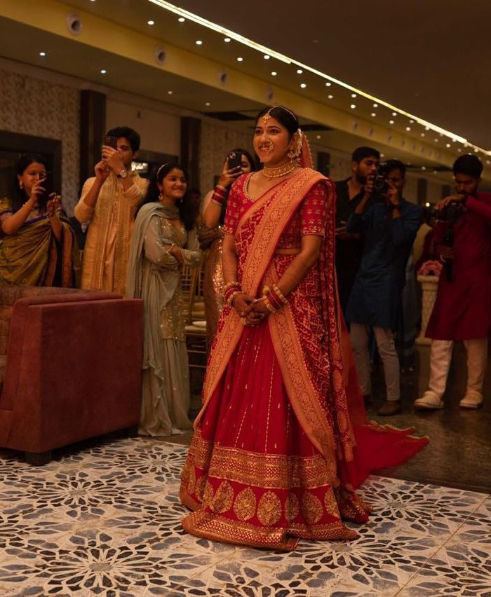 Maharani Lehenga in Red Pure Georgette fabric with heavy border