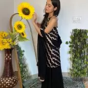 Halter neck Slit Black Kurta in Leheriya Banarasi Fabric with Flared Kali Pallazo and Dupatta set