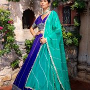 Royal Blue Maharani Lehenga with Zari Embroidery & Cyan Dupatta