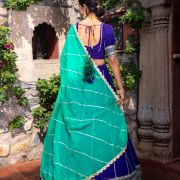 Royal Blue Maharani Lehenga with Zari Embroidery & Cyan Dupatta