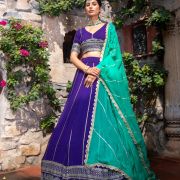 Rani Pink Maharani Lehenga with Faux mirror & Lime Green Dupatta