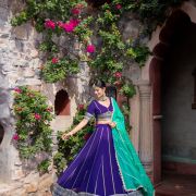 Royal Blue Maharani Lehenga with Zari Embroidery & Cyan Dupatta