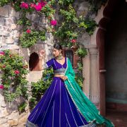 Royal Blue Maharani Lehenga with Zari Embroidery & Cyan Dupatta