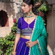 Royal Blue Maharani Lehenga with Zari Embroidery & Cyan Dupatta