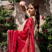 Ivory creme Maharani Lehenga with Zari Embroidery & Maroon Dupatta