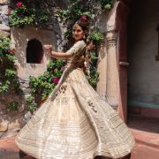 Rani Pink Maharani Lehenga with Faux mirror & Lime Green Dupatta