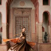 Brown Maharani Lehenga with Zari Embroidery & Rust Orange Dupatta