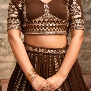 Brown Maharani Lehenga with Zari Embroidery & Rust Orange Dupatta