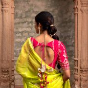 Rani Pink Maharani Lehenga with Faux mirror & Lime Green Dupatta