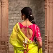 Rani Pink Maharani Lehenga with Faux mirror & Lime Green Dupatta
