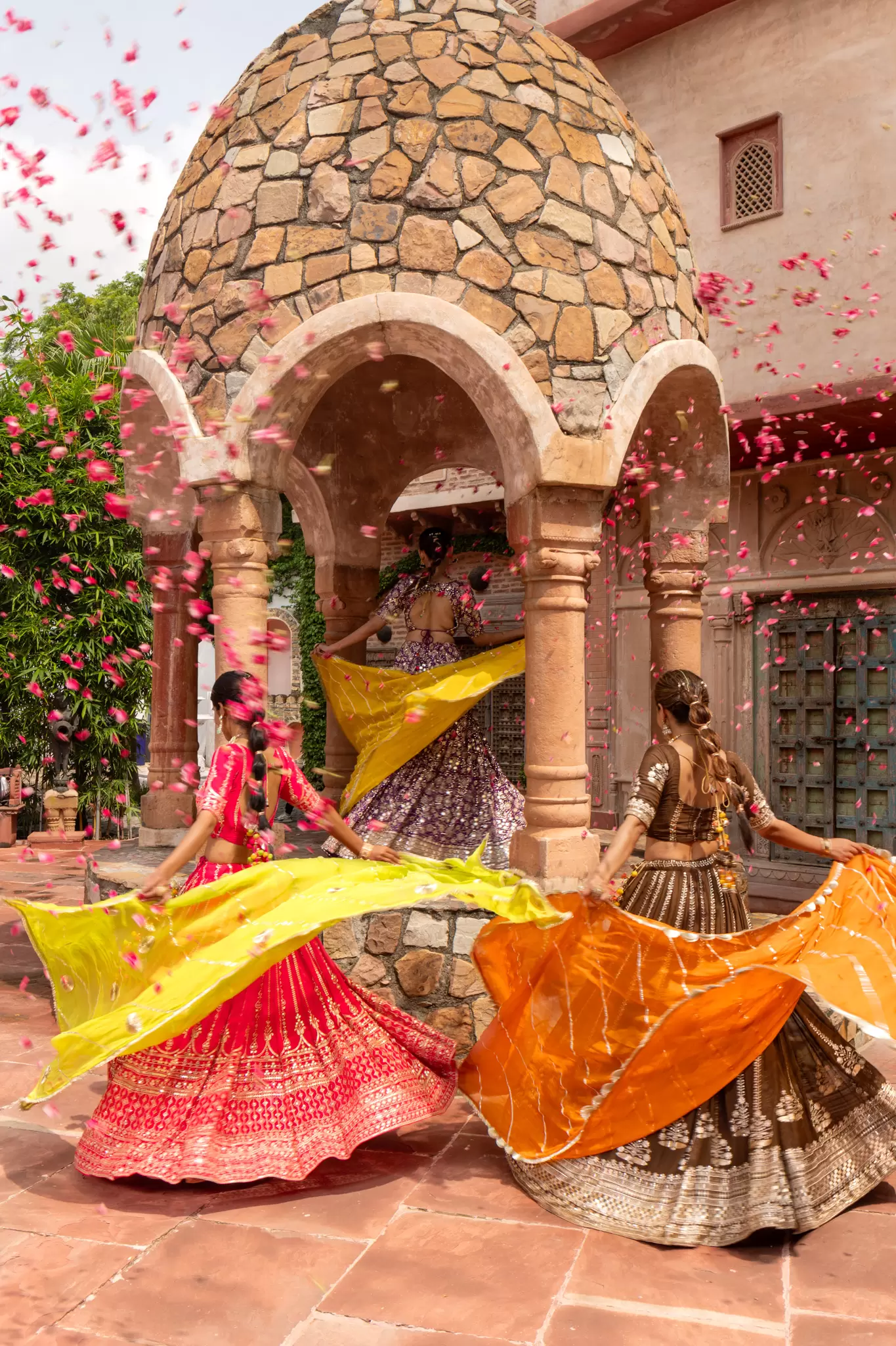 Rani Pink Maharani Lehenga with Faux mirror & Lime Green Dupatta