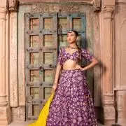 Purple Maharani Lehenga with Heavy Embroidery & Mustard yellow Dupatta