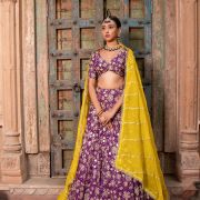 Purple Maharani Lehenga with Heavy Embroidery & Mustard yellow Dupatta