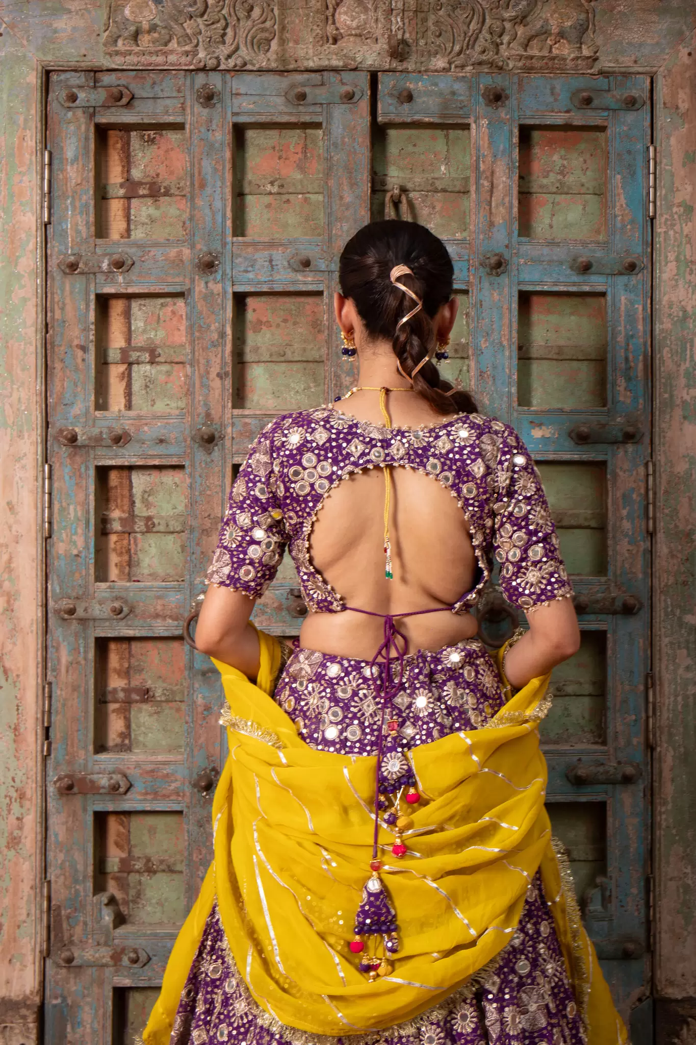 Purple Maharani Lehenga with Heavy Embroidery & Mustard yellow Dupatta