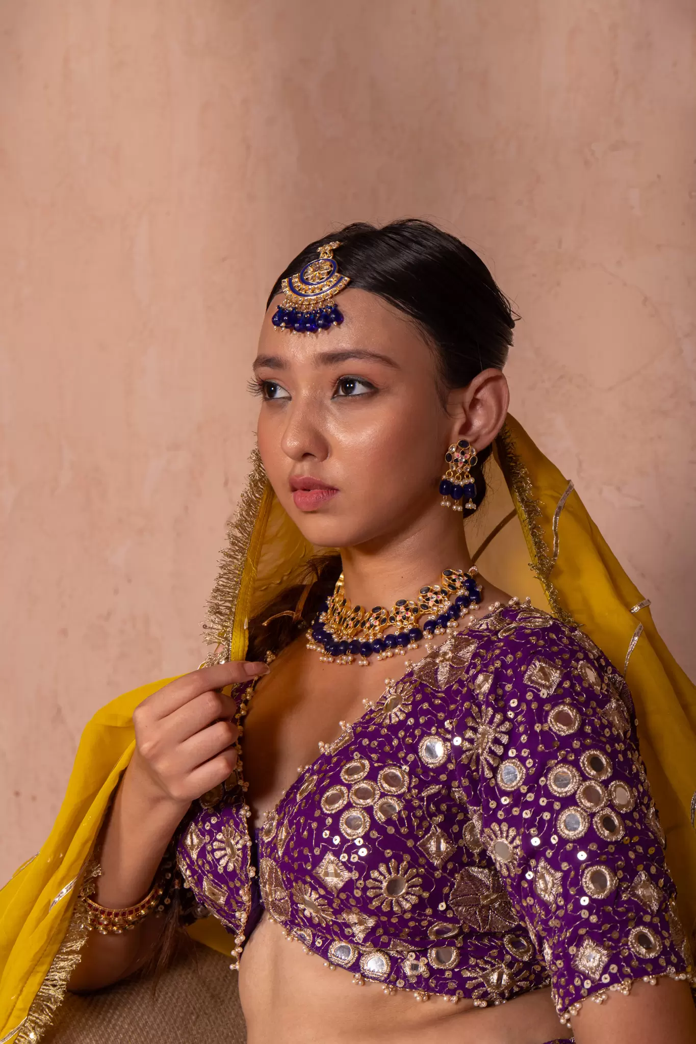 Purple Maharani Lehenga with Heavy Embroidery & Mustard yellow Dupatta