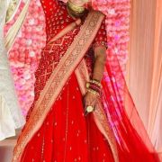 Maharani Lehenga in Red Pure Georgette fabric with heavy border