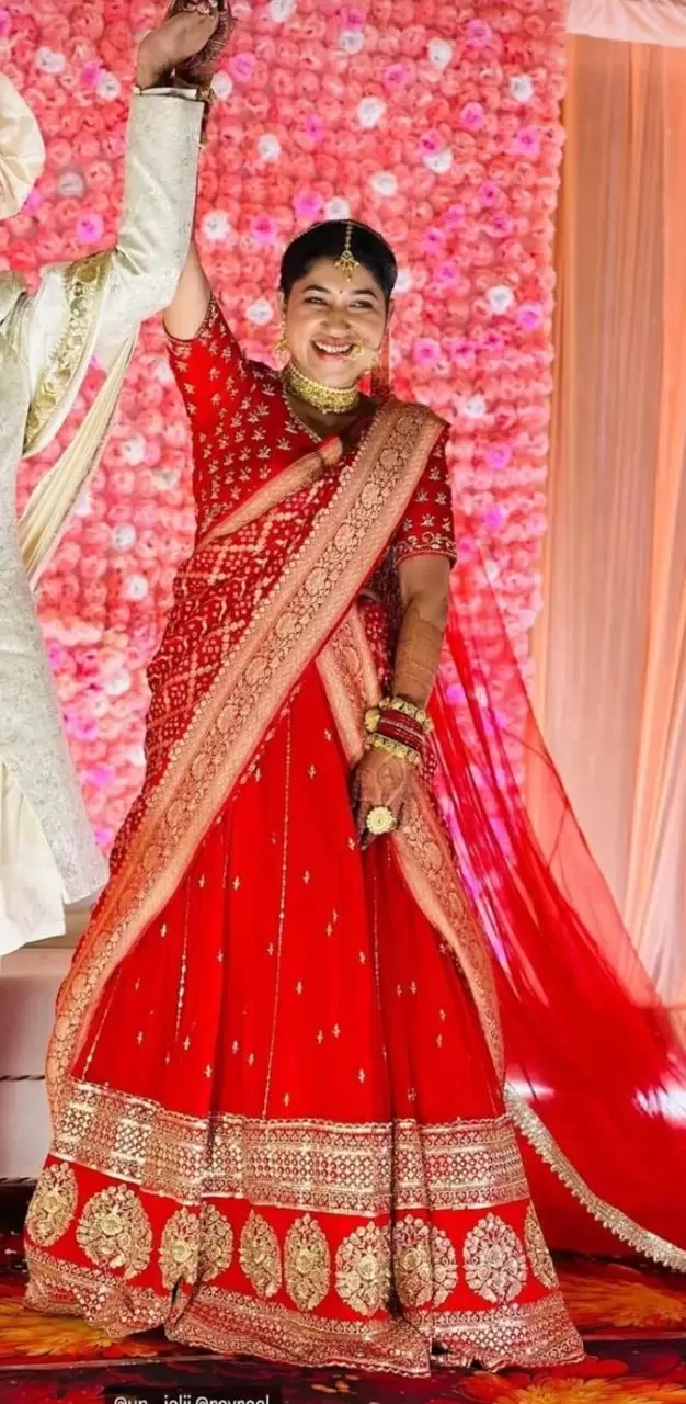 Maharani Lehenga in Red Pure Georgette fabric with heavy border