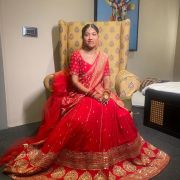 Maharani Lehenga in Red Pure Georgette fabric with heavy border